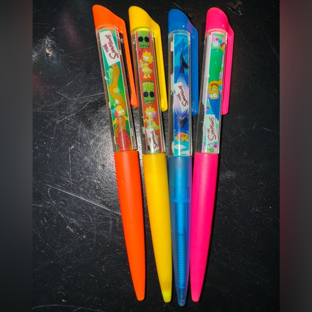 Set of 4 Vintage Collectors The Simpsons Floaty Pens 2001
